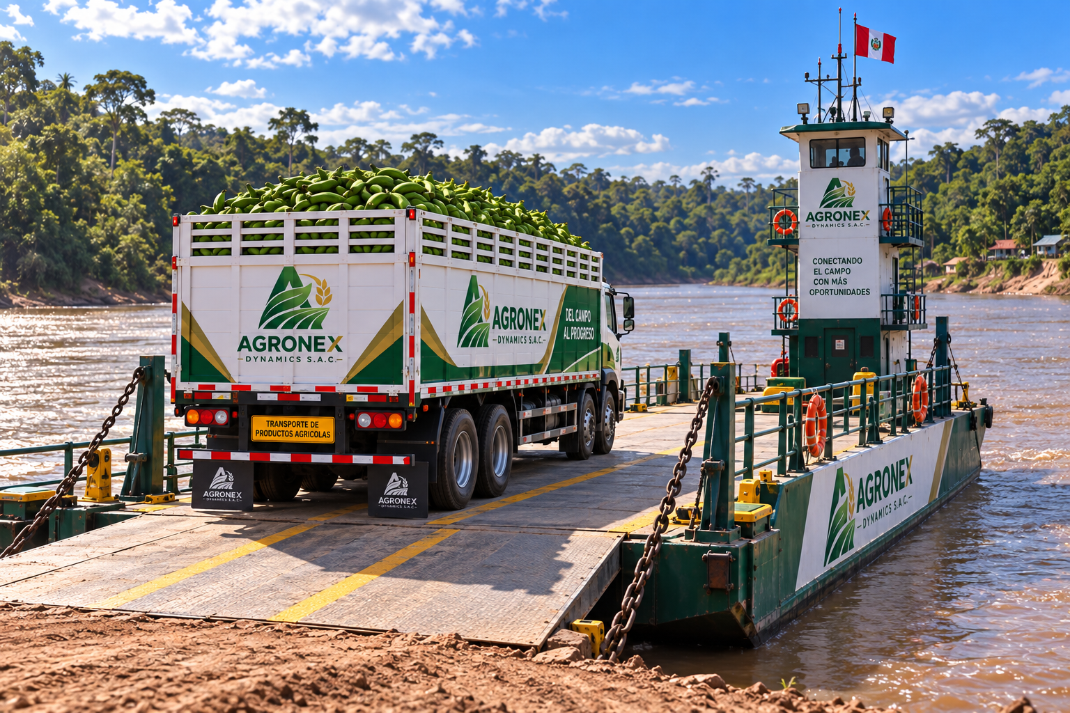 Camión AGRONEX en embarque con lancha